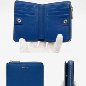 Furla Babylon Compact Bifold Wallet - Royal Blue Saffiano Leather